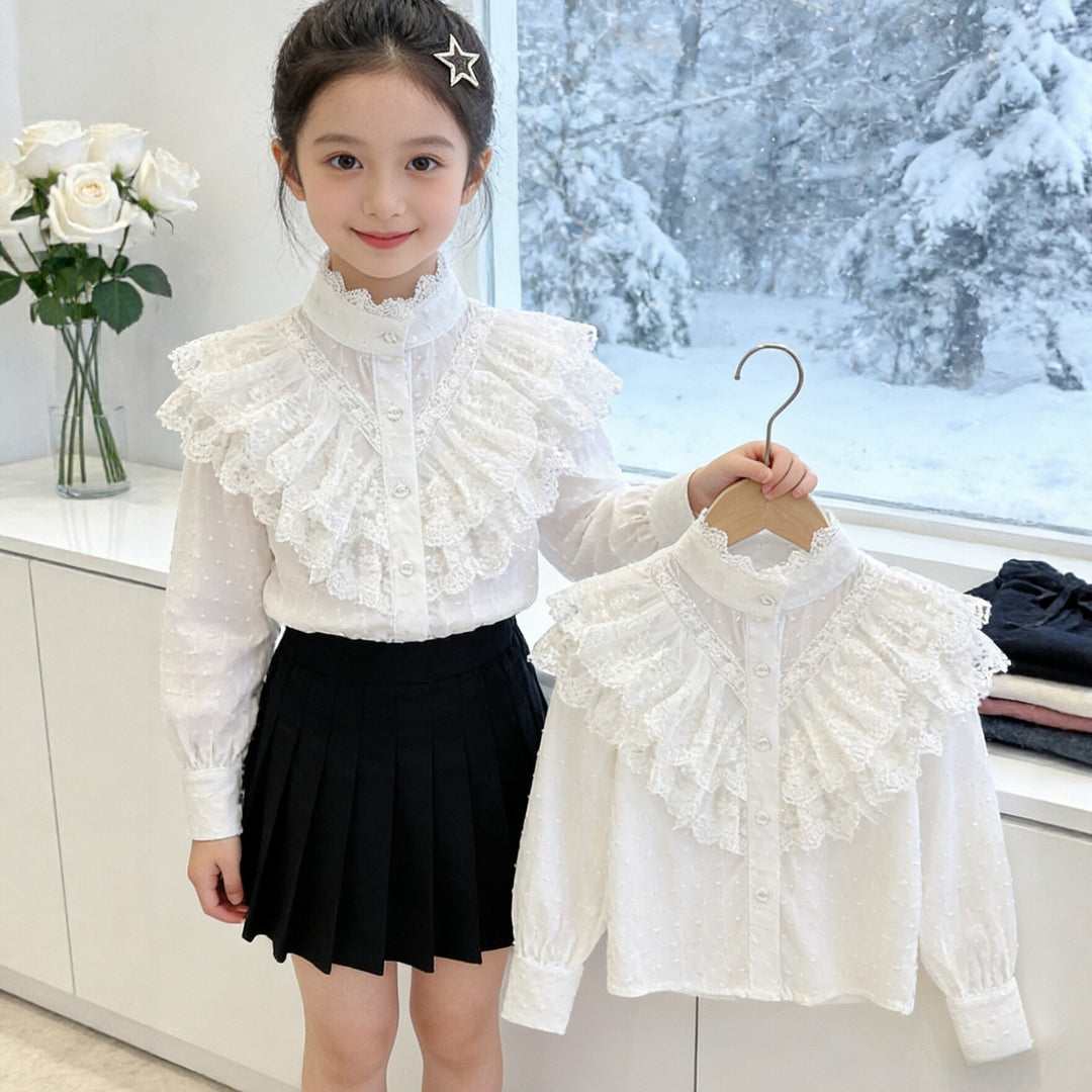 Mädchen elegante Rüschenbluse mit feinen Details Drune