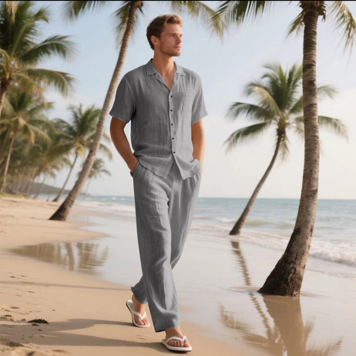 Herren locker sitzendes Leinenhemd und Hose Set Drune