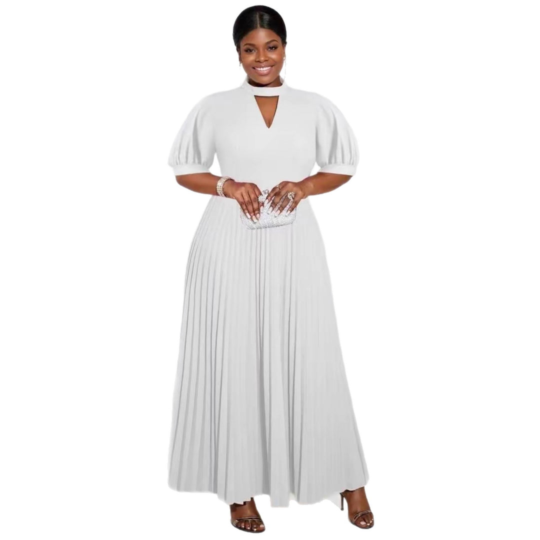 Damen Elegantes Maxikleid mit plissiertem Rock und Schlüsselausschnitt Drune