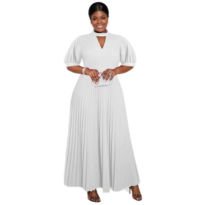 Damen Elegantes Maxikleid mit plissiertem Rock und Schlüsselausschnitt Drune