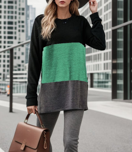 Damen Lässiges Langarmshirt mit Farbblockdesign und weichem Material Drune