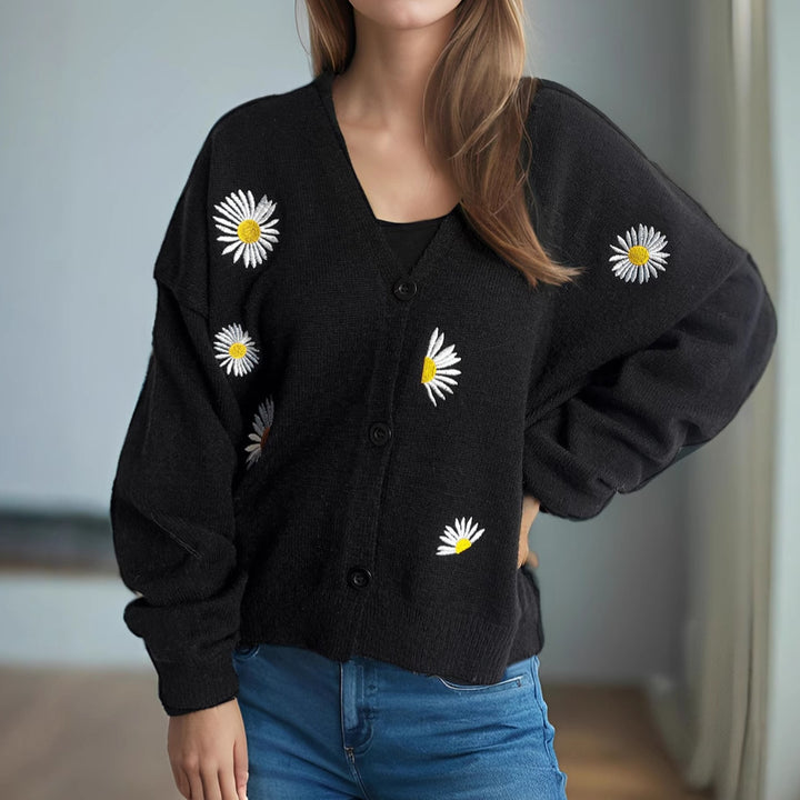 Damen Strickjacke mit floralen Applikationen Drune