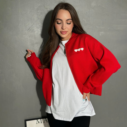 Damen lässige kurzärmlige Strickjacke mit Herzapplikationen Drune