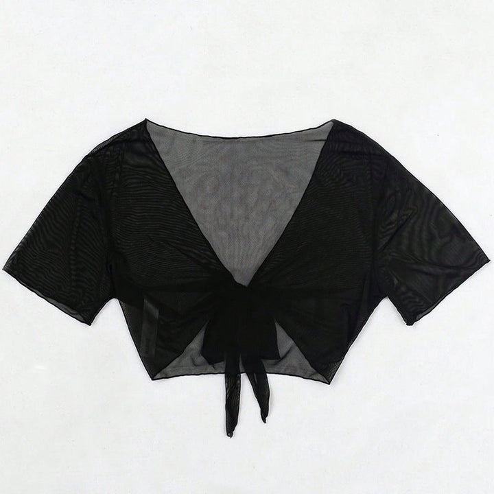 Damen Kurzarm-Crop-Top mit V-Ausschnitt und Bindeband Drune