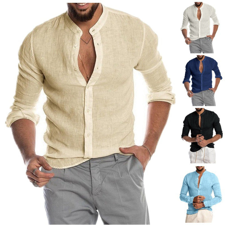 Herren lässiges Leinenhemd mit modischem Henley-Ausschnitt und hochwertiger Knopfdetail Drune