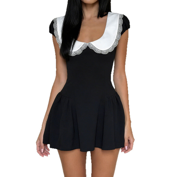 Damen Kleid im Vintage-Stil mit Spitzenkragen und weitem Rock Drune