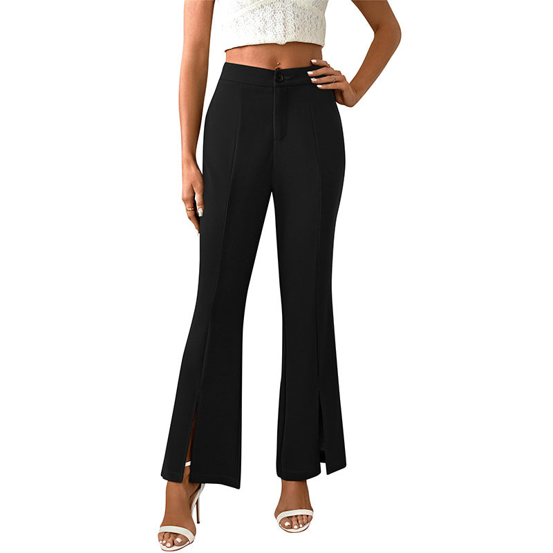 Damen elegante Flared-Hose mit seitlichen Schlitzen und hohem Bund Drune