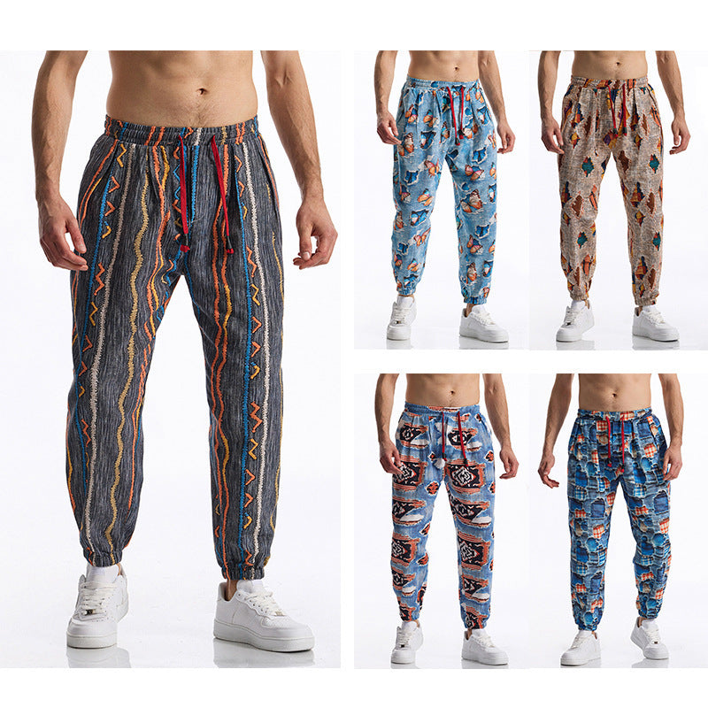 Herren lässige Harem-Hose mit buntem Muster und elastischem Bund Drune