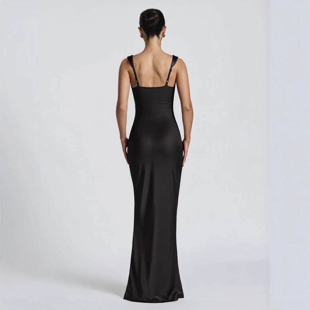 Damen Elegantes Satin-Maxi-Kleid mit figurschmeichelndem Design Drune