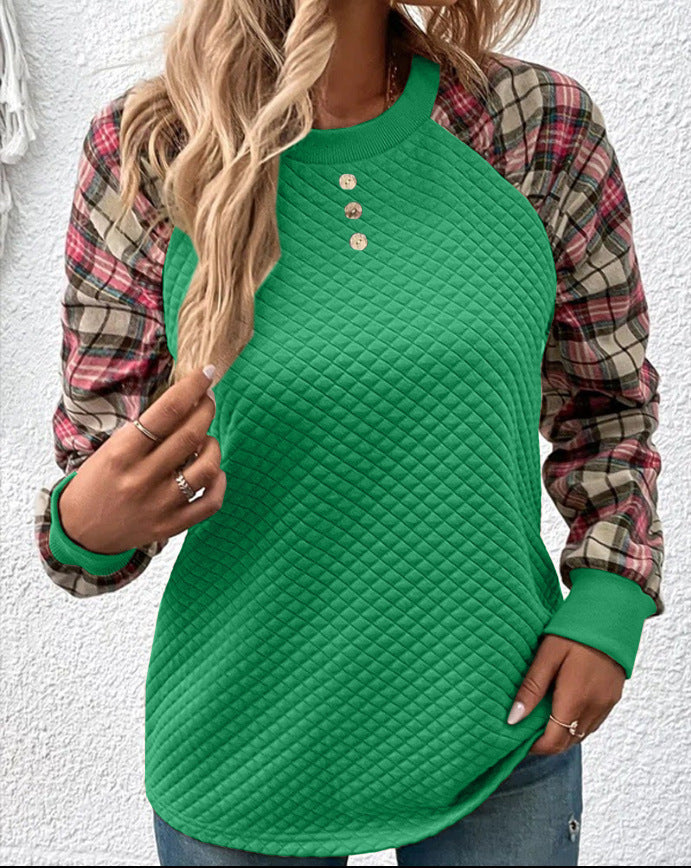Damen modischer Sweatshirt mit strukturierten Ärmeln und Knopfdetail Drune