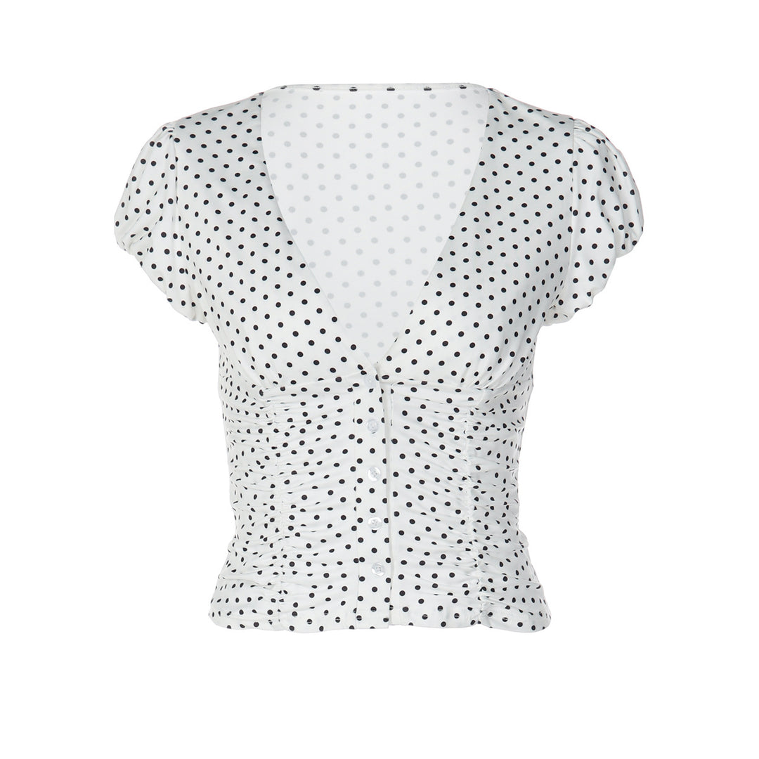 Damen gepunktetes Kurzarm-Top Drune