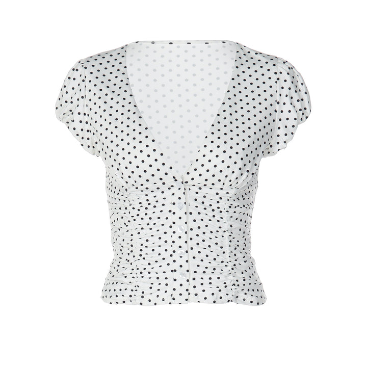Damen gepunktetes Kurzarm-Top Drune
