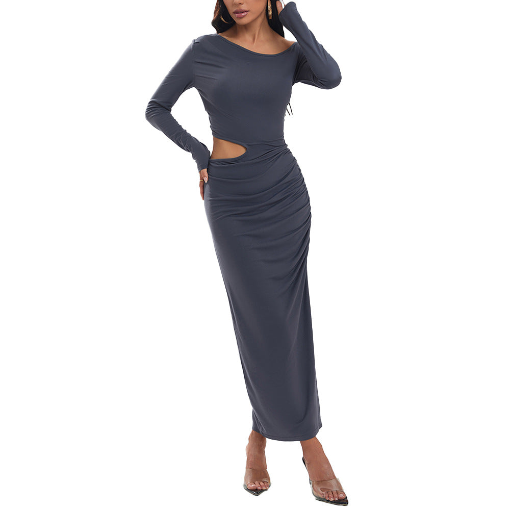 Damen Maxikleid mit seitlichen Rüschendetails und eleganter Drapierung Drune