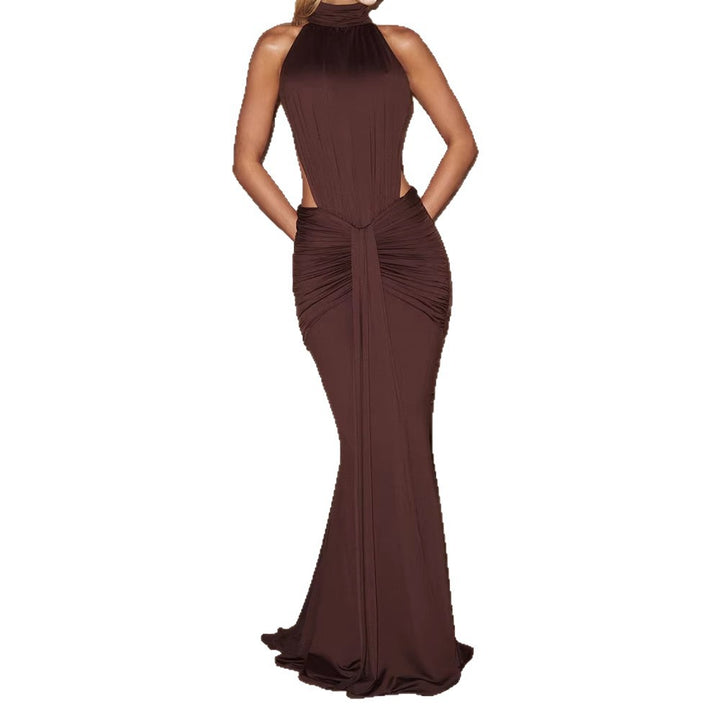 Damen Elegantes Maxikleid mit drapiertem Vorderteil und hochgeschlossenem Design Drune