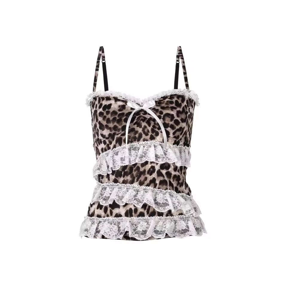 Damen Rüschen Top mit Leopardenmuster Drune