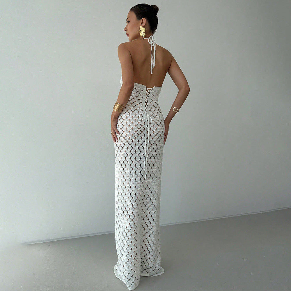 Damen Häkel-Maxikleid mit tiefer Ausschnitt Drune