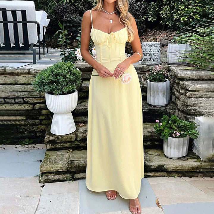 Damen Maxikleid mit verstellbaren Spaghettiträgern und raffiniertem Schnürdetail Drune