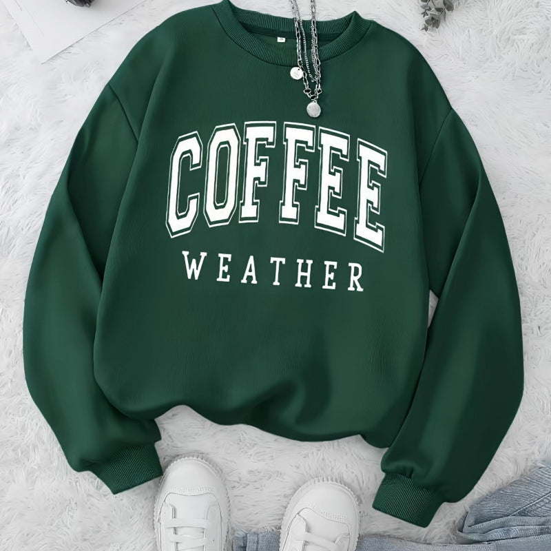Damen Sweatshirt mit modischem Coffee Weather Aufdruck Drune