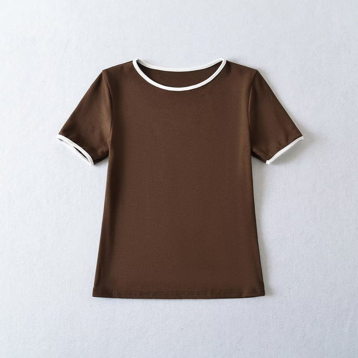 Damen klassisches T-Shirt mit kontrastierenden Ärmelabschlüssen und hochwertiger Baumwolle Drune