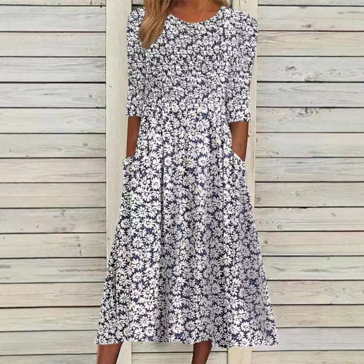 Damen Midi-Kleid mit Blumenmuster und Taschen Drune