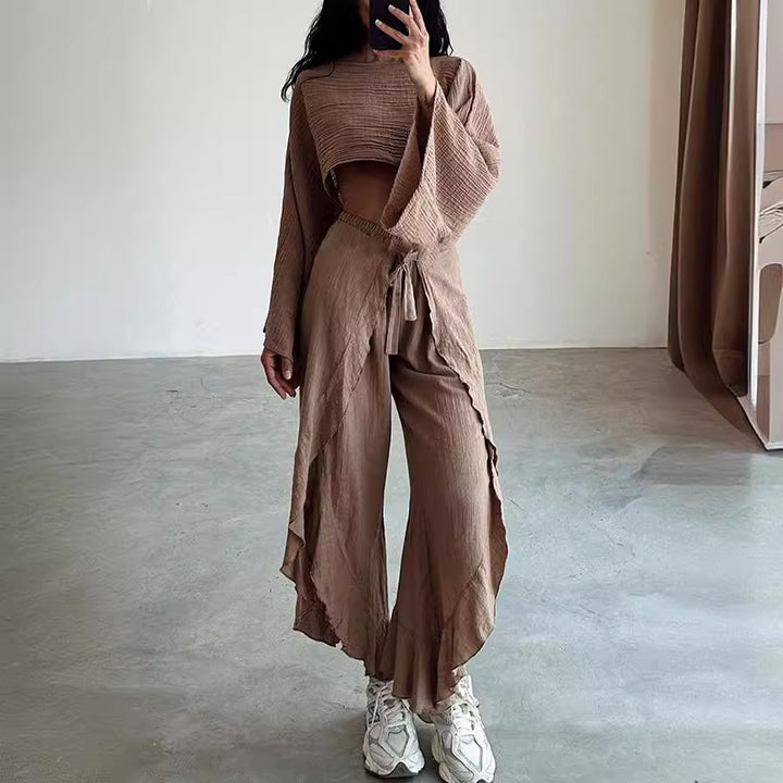 Damen Lässiges Zweiteiliges Set mit oversize Oberteil und weiten Hosen Drune