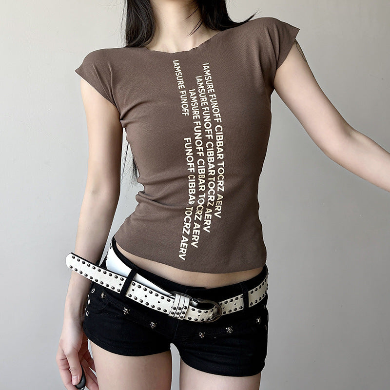 Damen trendiges Kurzarm-Shirt mit auffälligem Schriftzug Drune