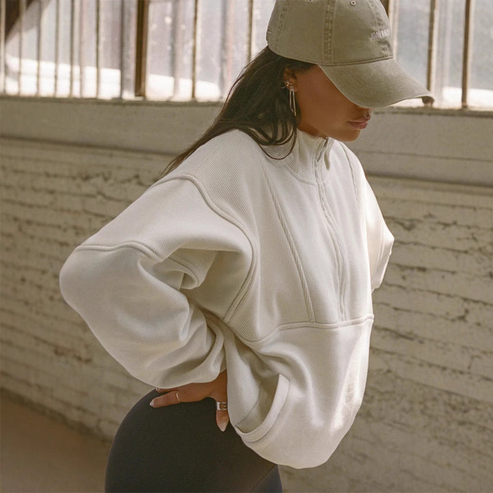 Damen oversized Sweatshirt mit hohem Kragen Drune