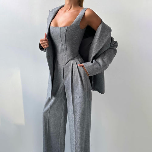 Damen Elegante Blazer- und Korsettkleid-Kombination Drune