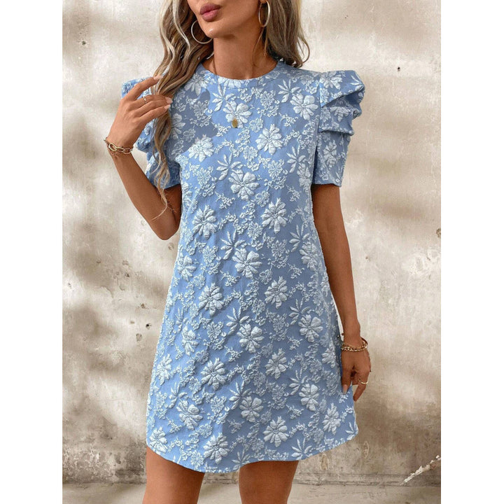 Damen Kurzarmkleid mit voluminiösen Ärmeln und floralen Stickereien Drune