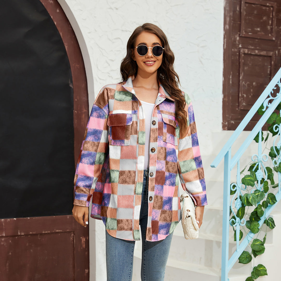 Damen Karierte Flanelljacke mit praktischen Taschen und oversize Schnitt Drune