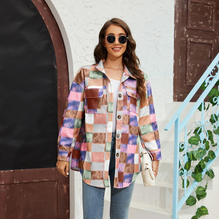 Damen Karierte Flanelljacke mit praktischen Taschen und oversize Schnitt Drune