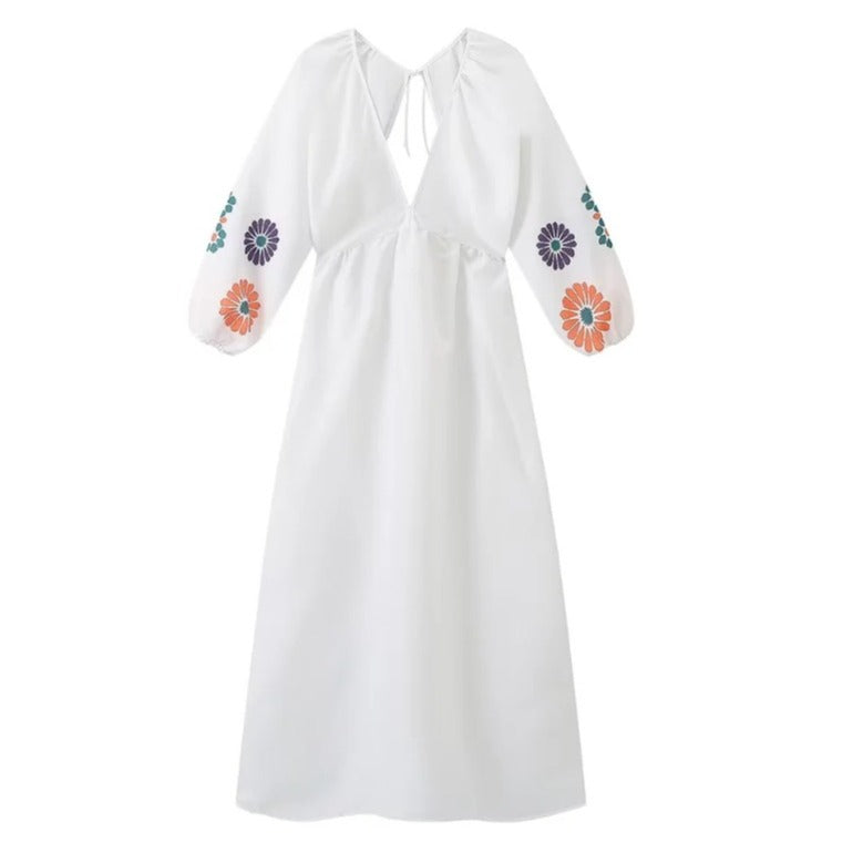 Damen lässiges Maxikleid mit floralen Puffärmeln Drune