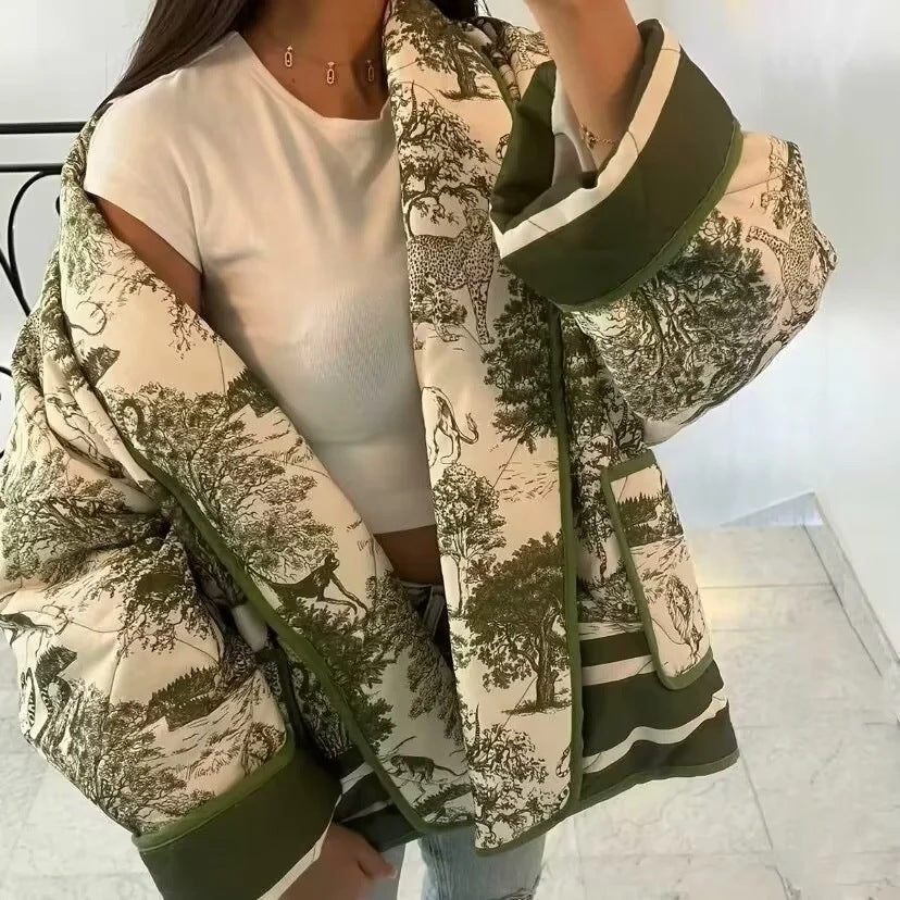 Damen Steppjacke mit floralem Design und eleganten Taschen Drune