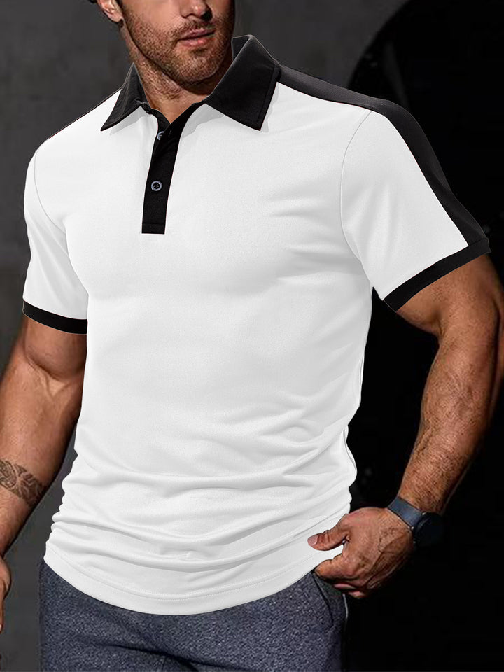 Herren nan figurnahes Kontrast-Poloshirt mit Schulterpasse und Hemdkragen Drune