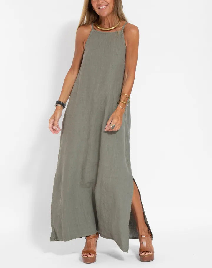 Damen Maxikleid aus leichtem Leinen mit verstellbaren Trägern und elegantem Schnitt Drune