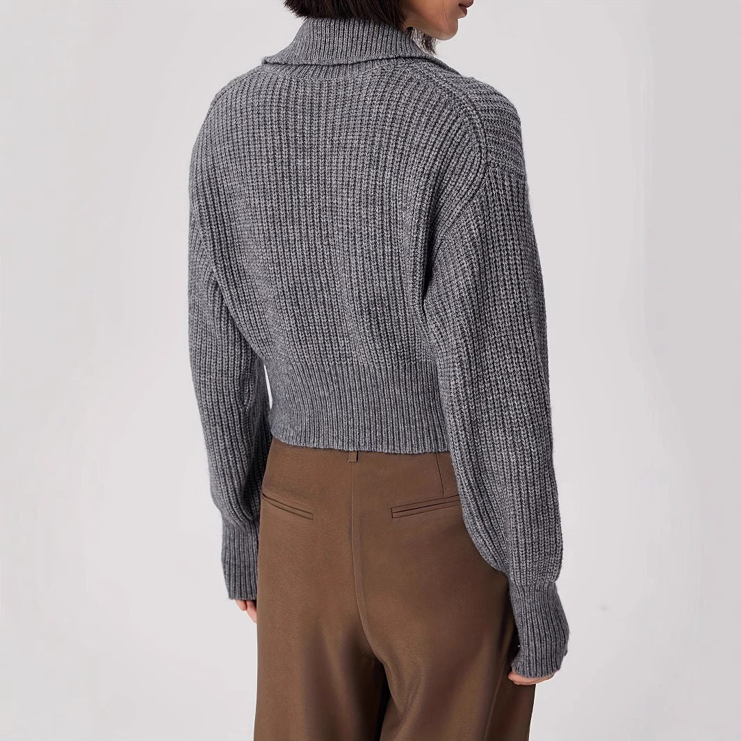 Damen weicher Strickpullover mit Stehkragen Drune
