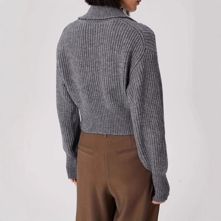 Damen weicher Strickpullover mit Stehkragen Drune