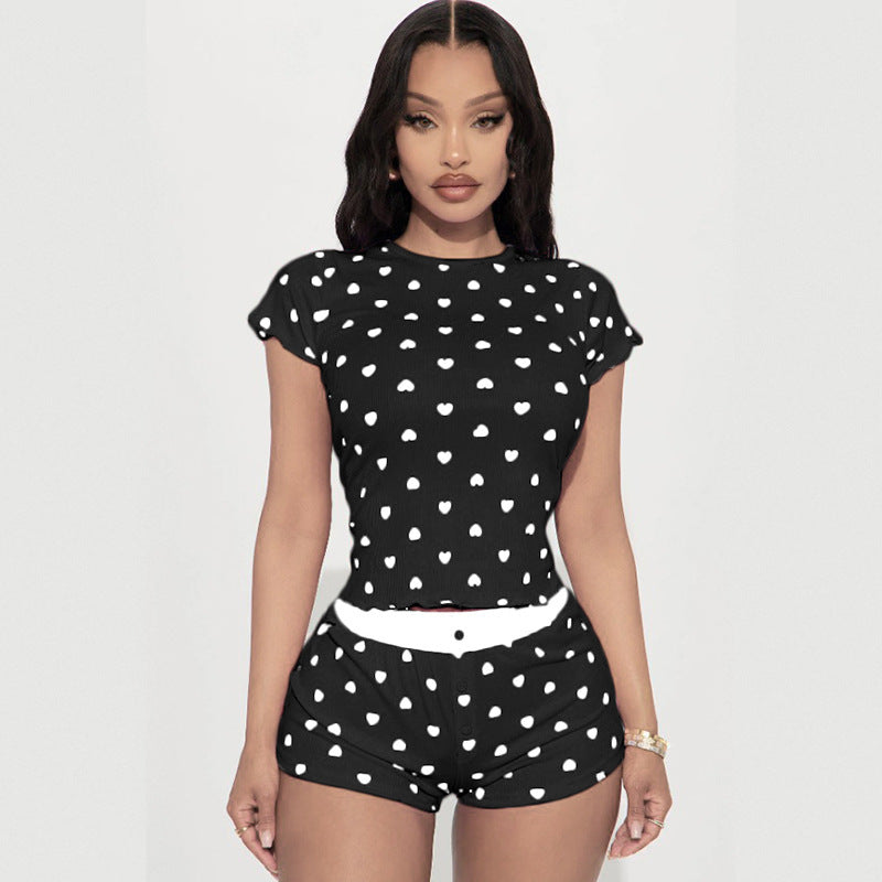 Damen Freizeitpyjama Set mit herzförmigem Design und elastischem Bund Drune