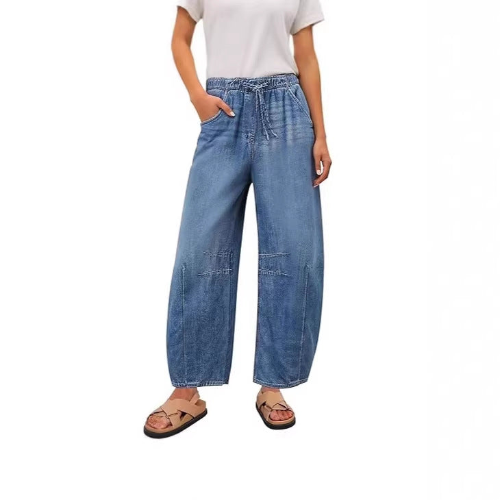 Damen weite Denim-Hose mit elastischem Bund und praktischem Schnitt Drune
