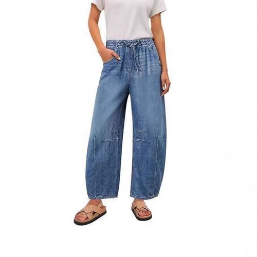 Damen weite Denim-Hose mit elastischem Bund und praktischem Schnitt Drune