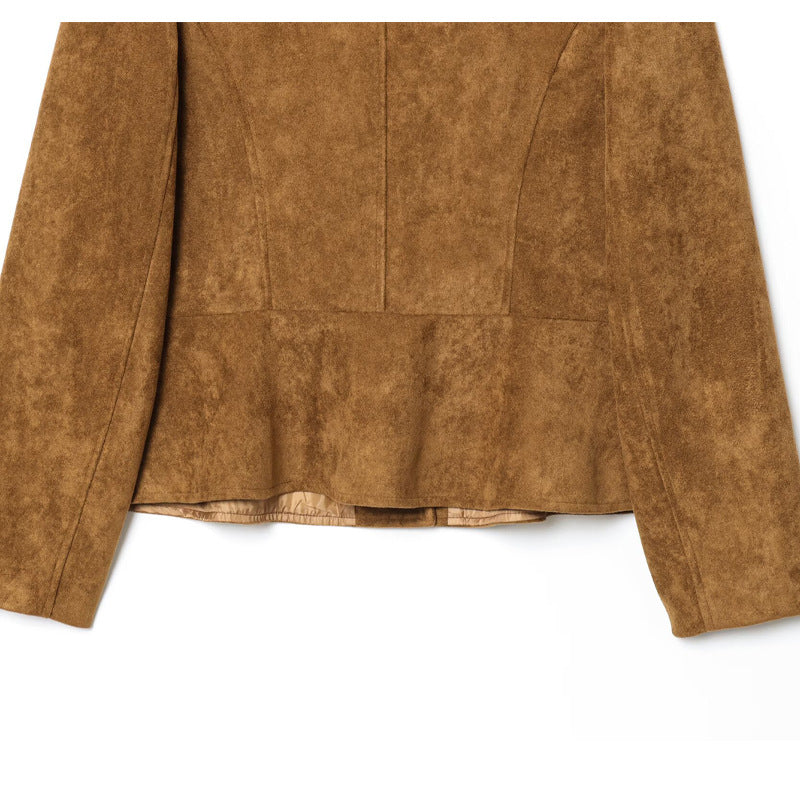Damen elegante Kunstlederjacke mit knopfbeschichtetem Design Drune