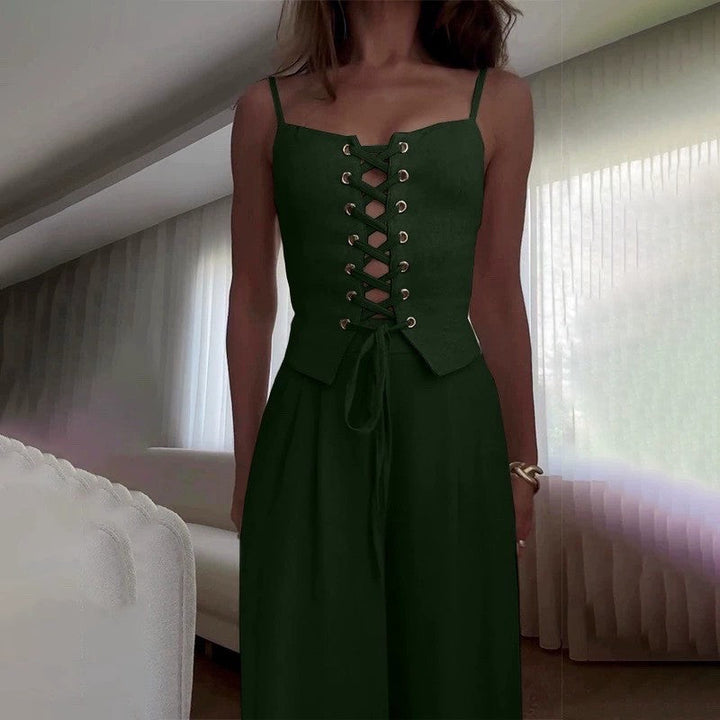 Damen Jumpsuit mit femininer Schnürung und weit geschnittenem Bein Drune