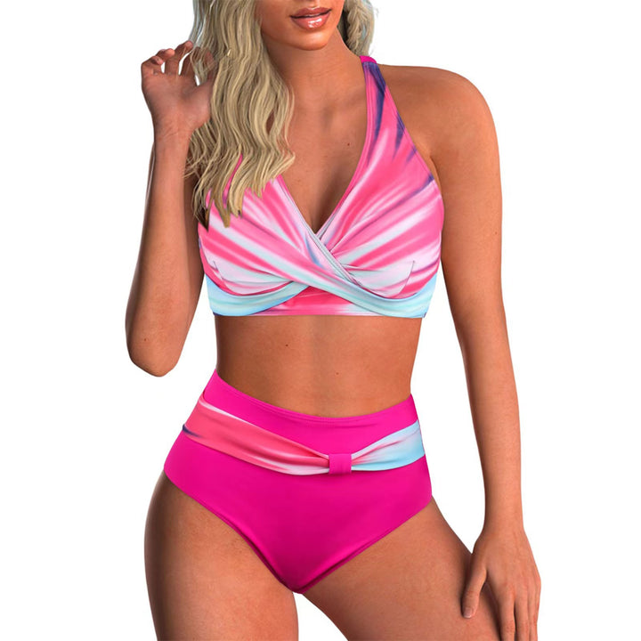Damen Hochtailliertes Bikini-Set mit modischem Wickeldesign Drune