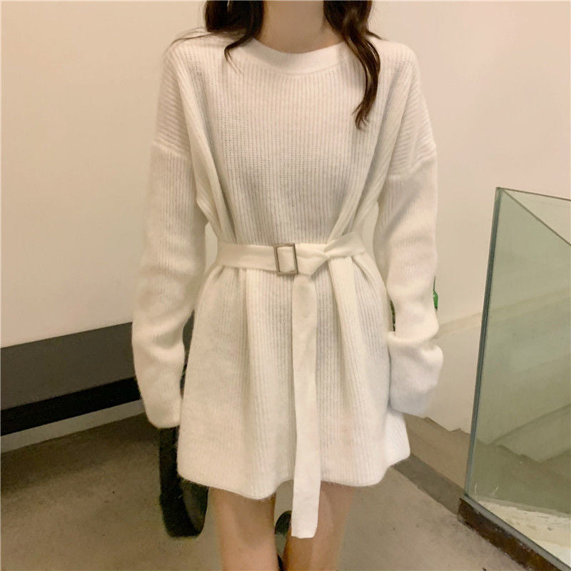 Damen Strickkleid mit Taillengürtel und feiner Ribstruktur Drune