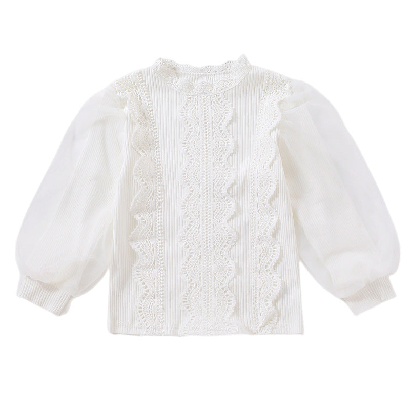 Mädchen elegante Bluse mit romantischem Spitzenbesatz Drune