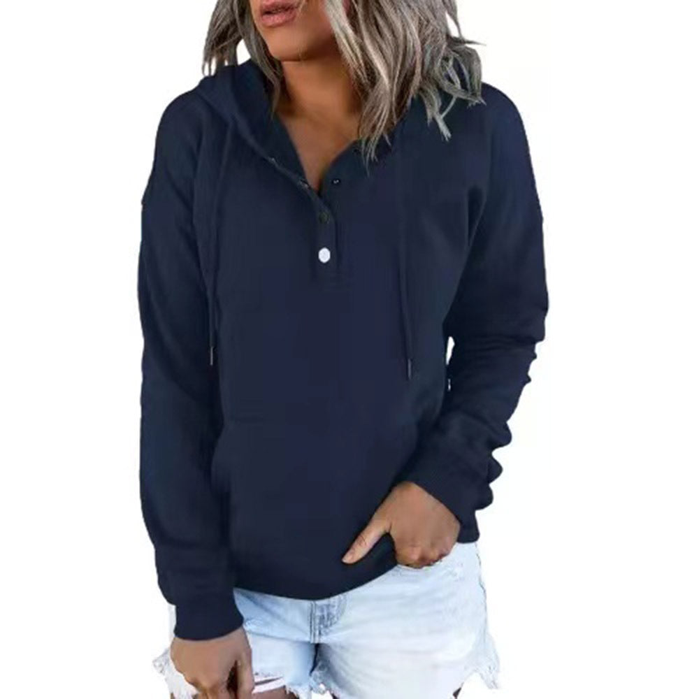 Damen Kapuzenpullover mit Knopfdetails und weichem Fleece-Material Drune