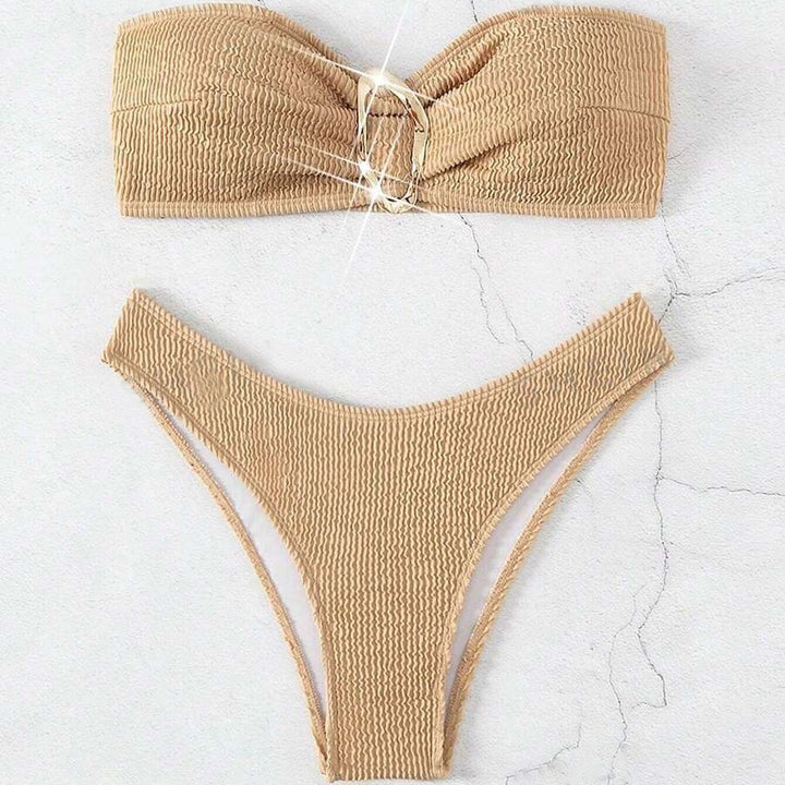 Damen Bandeau-Bikini mit modischem Knotendesign und elegantem Ringdetail Drune