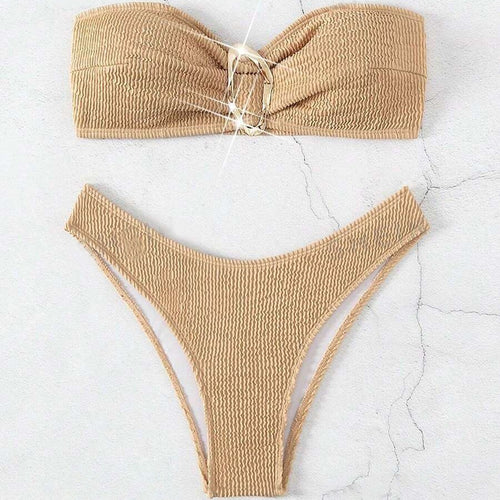 Damen Bandeau-Bikini mit modischem Knotendesign und elegantem Ringdetail Drune
