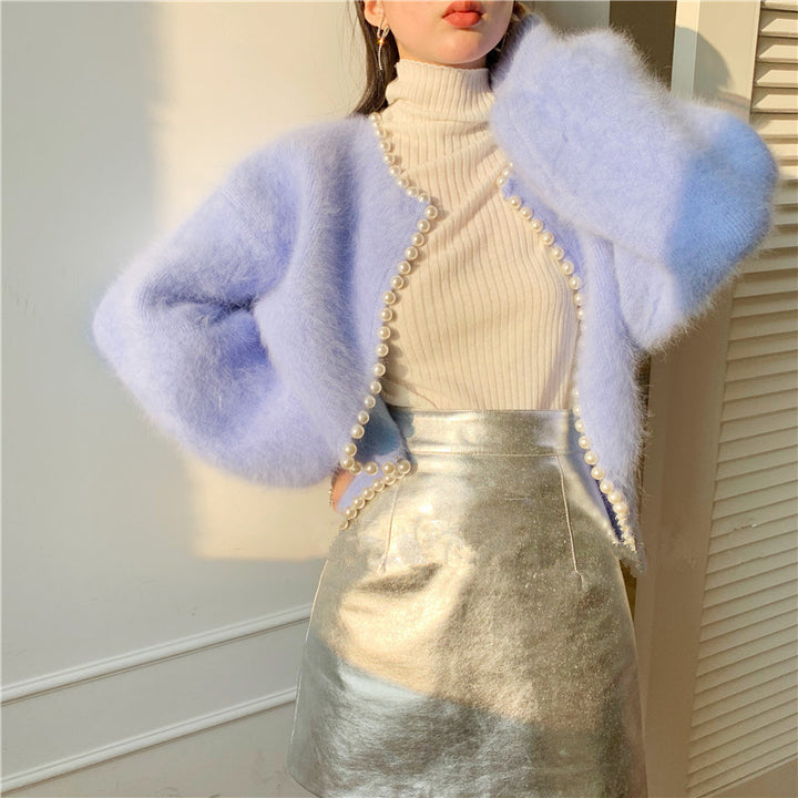Damen Luxuriöse Strickjacke mit Perlendetails und voluminösen Ärmeln Drune