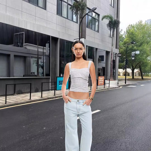 Damen Elegantes Oberteil mit schmalen Trägern und gestreiftem Design Drune